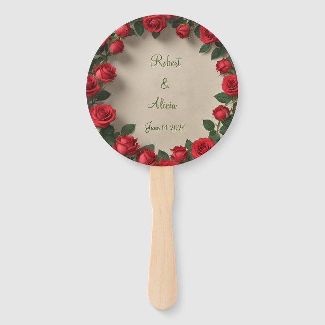 Red Rose Wedding Hand Fan (Front)