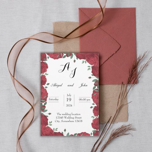 Red rose wedding  invitation
