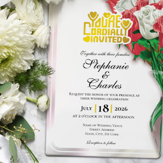 Red Rose Wedding Invitation - Gold Lettering 4