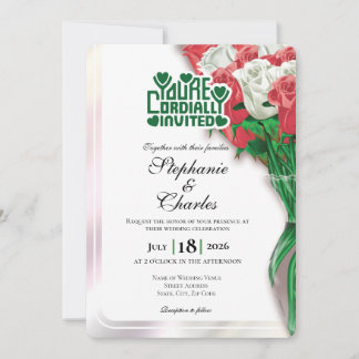 Red Rose Wedding Invitation - Green Lettering 4