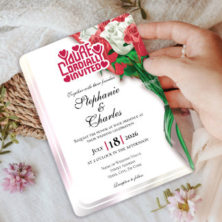 Red Rose Wedding Invitation - Red Lettering 4
