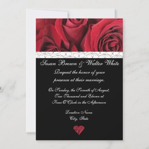 Red Rose Wedding Invitation with Gray Hearts