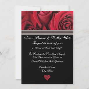 Red Rose Wedding Invitation with Gray Ribbon