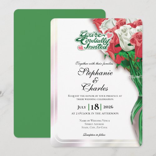 Red Rose Wedding Invite - Green Letters 1