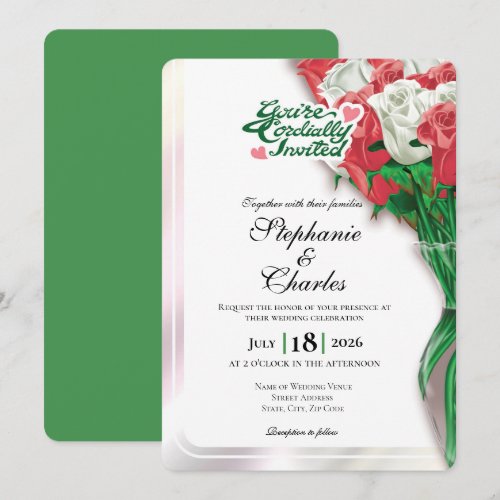 Red Rose Wedding Invite - Green Letters 2