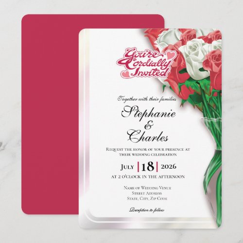Red Rose Wedding Invite - Red Letters 1
