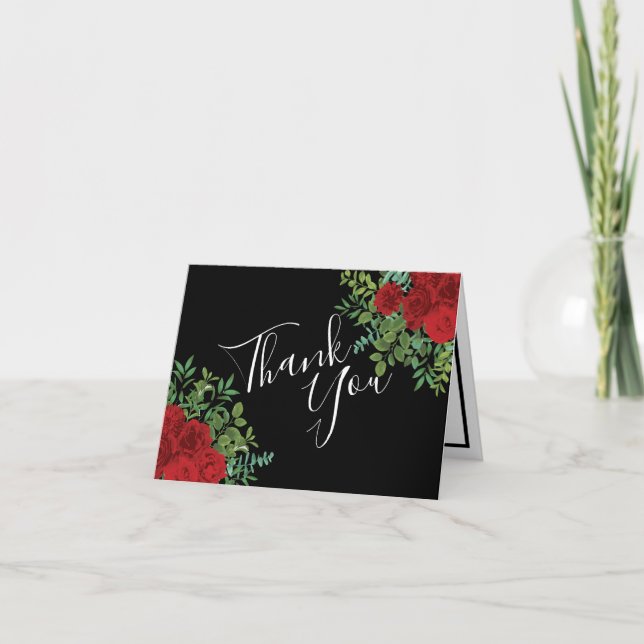 Red Rose Wedding Letterpress Thank You Card (Front)