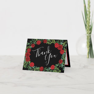 Red Rose Wedding Letterpress Thank You Card