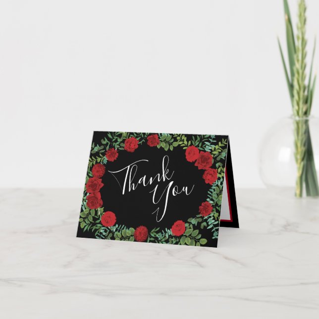 Red Rose Wedding Letterpress Thank You Card (Front)