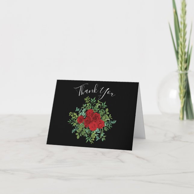 Red Rose Wedding Letterpress Thank You Card (Front)