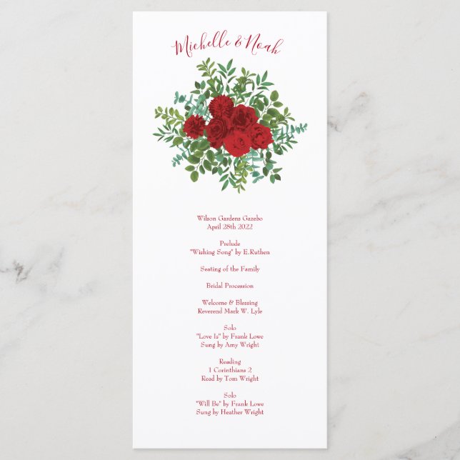 Red Rose Wedding Menu (Front)
