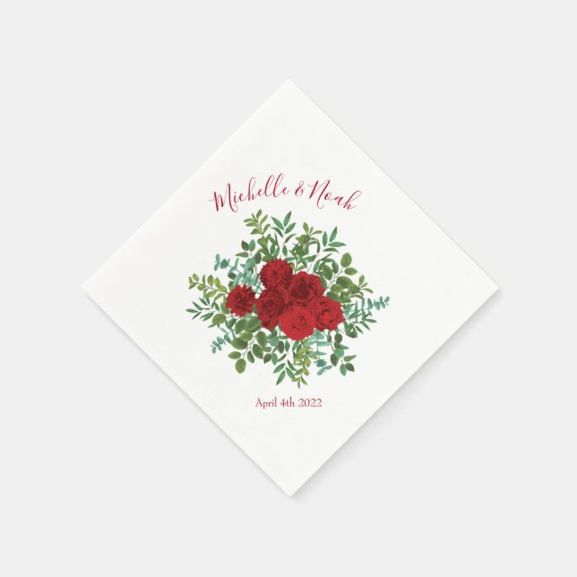 Red Rose Wedding Napkins (Corner)