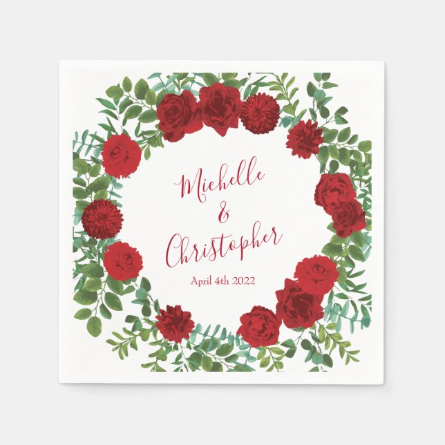 Red Rose Wedding Napkins (Front)
