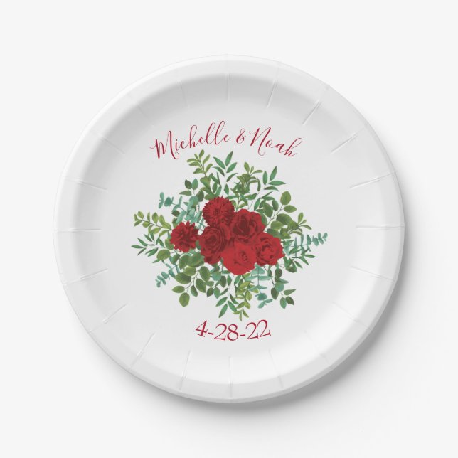 Red Rose Wedding Paper Plates (Front)