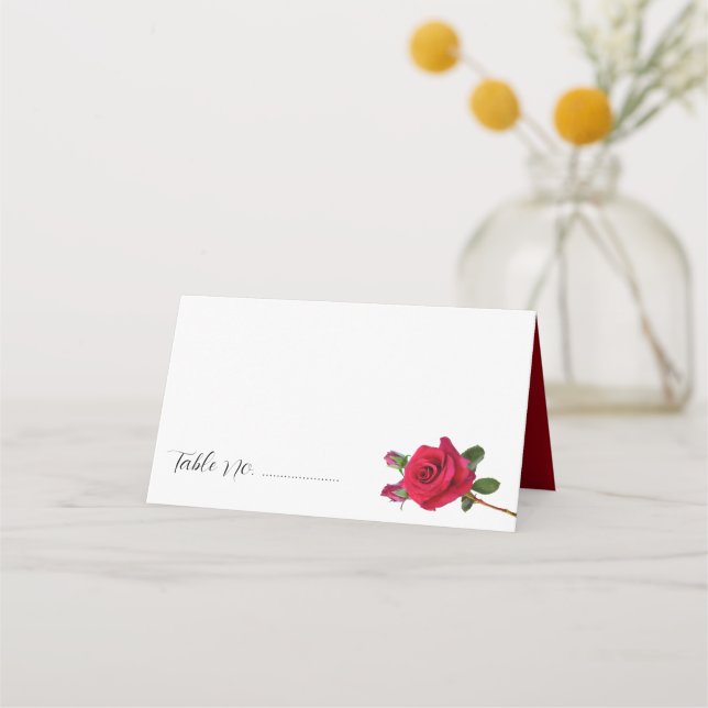 Red Rose Wedding Place Escort Cards Standing (Front)