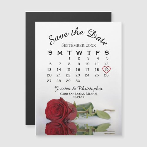 Red Rose Wedding Save the Date Calendar Magnet