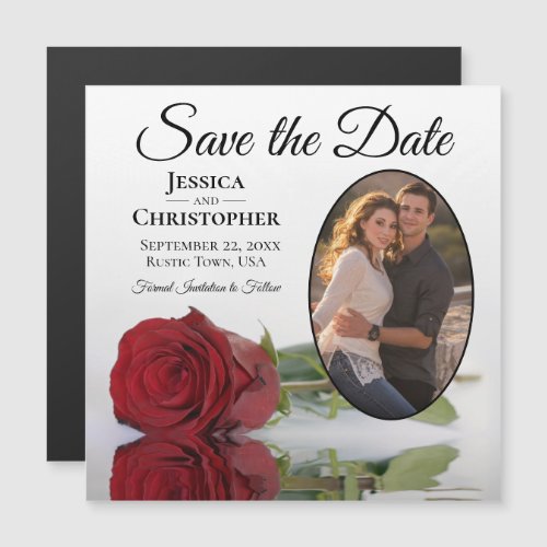 Red Rose Wedding Save The Date Oval Photo Magnet