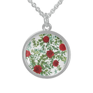 Red Rose Wedding Sterling Silver Necklace