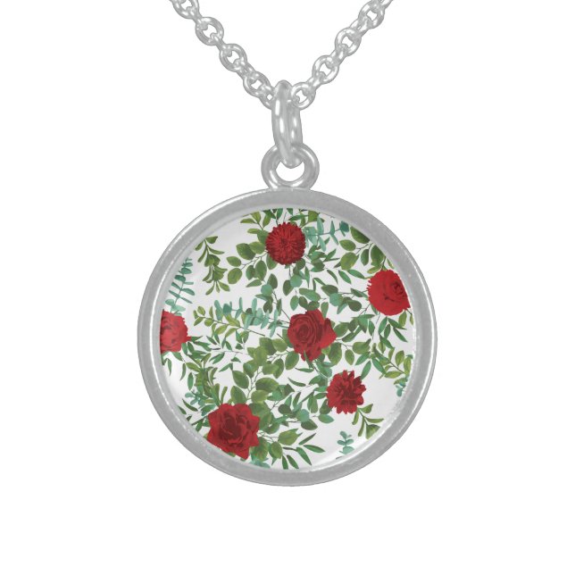 Red Rose Wedding Sterling Silver Necklace (Front)