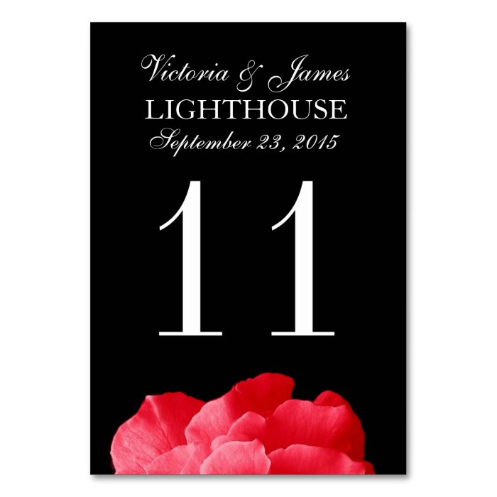 Red Rose Wedding Table Number Card Table Cards