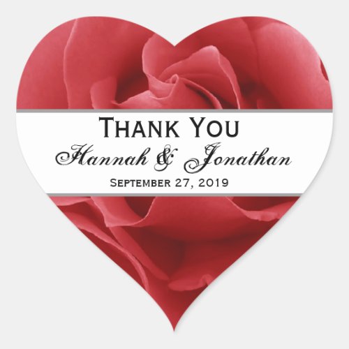 Red Rose Wedding Thank You Bride Groom Heart Sticker