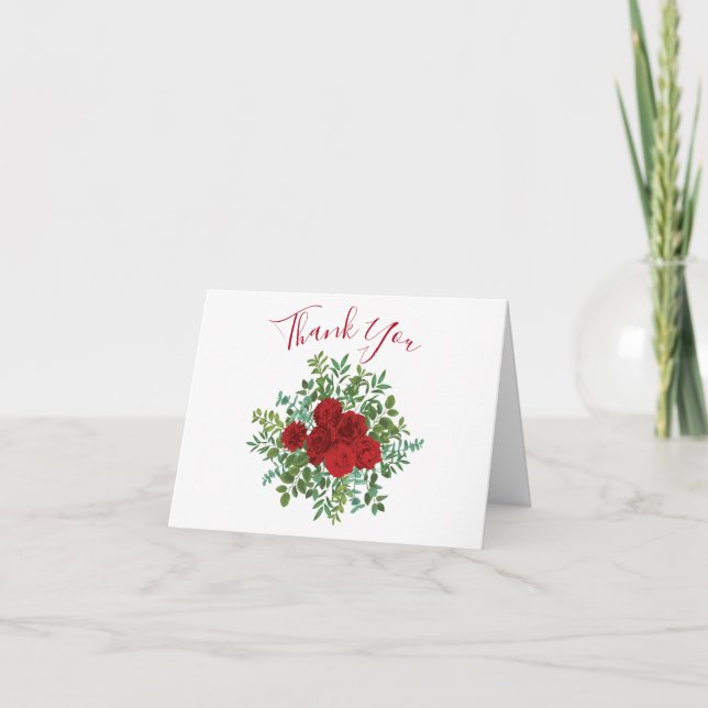 Red Rose Wedding Thank You Card (Front)