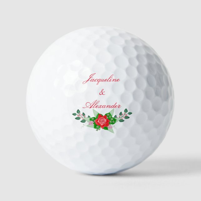 Red Rose Wedding Theme Party Favor Golf Balls (Front)
