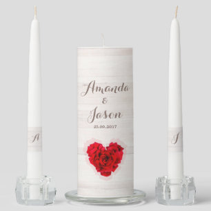 Red rose wedding unity candle set hhn01