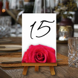 Red Rose Wedding Vertical Table Number Cards<br><div class="desc">Wedding reception table number cards with red rose design.  Double sided white cards have black numbers and a big,  red rose bloom at the bottom.  The number will print on both sides.  This card measures 3.5 x 5 inches and can be placed in a stand on reception tables.</div>