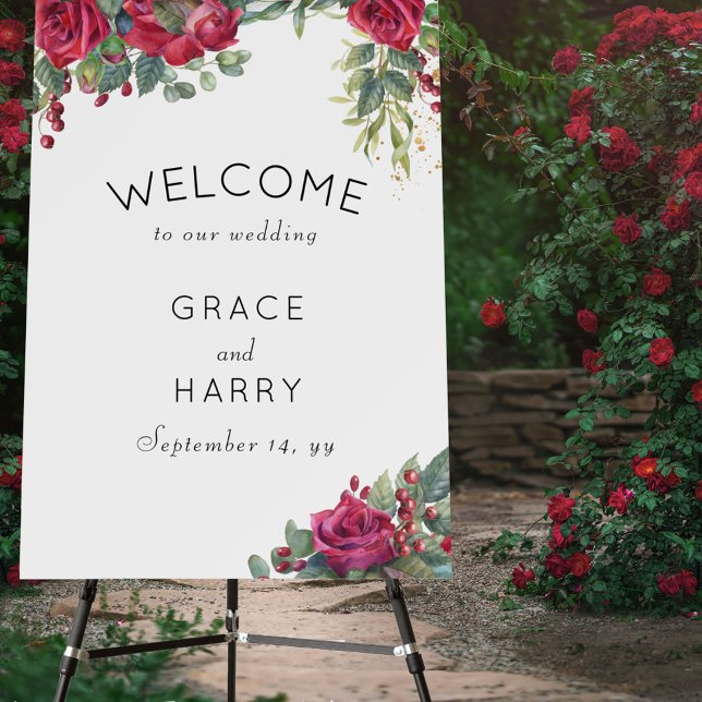 Red Rose Wedding Welcome Easel Foam Board (Creator Uploaded)