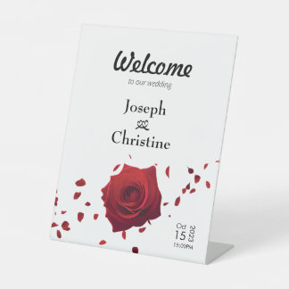 Red Rose Wedding Welcome Pedestal Sign