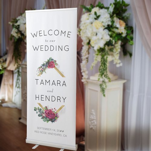 Red Rose Wedding Welcome Retractable Banner