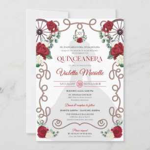 Red Rose Western Charro Quinceanera Invitation