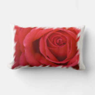 Red Rose White Border Lumbar Pillow