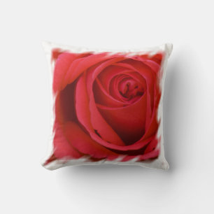 Red Rose White Border Throw Pillow