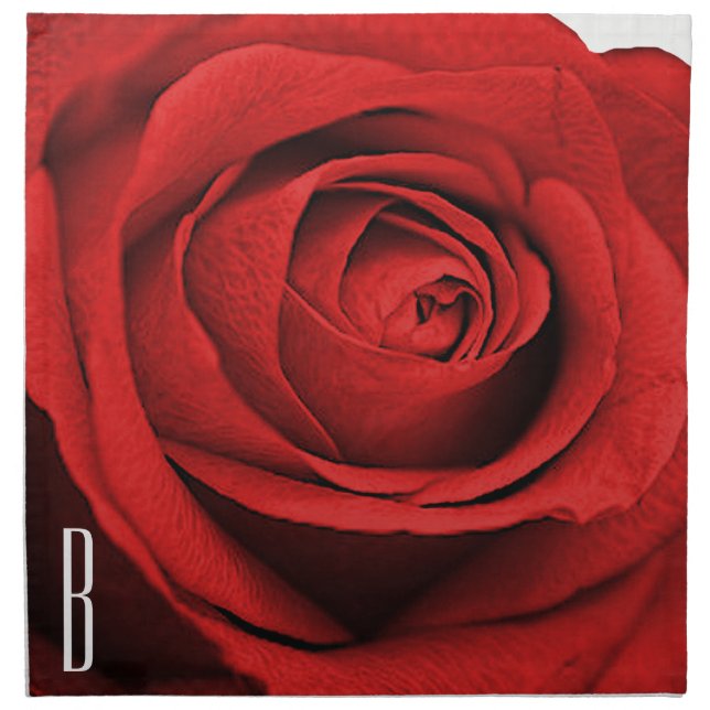 Red Rose White Chic Rustic Glam Monogram Cloth Napkin (Front)