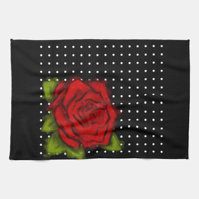 Red rose, White dots Towel (Horizontal)