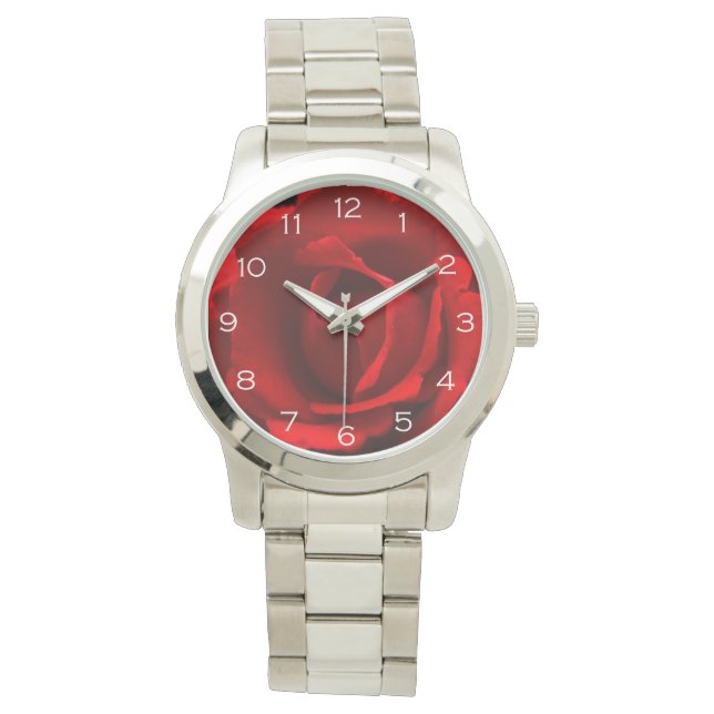 Red Rose White Numbers wata Watch (Front)