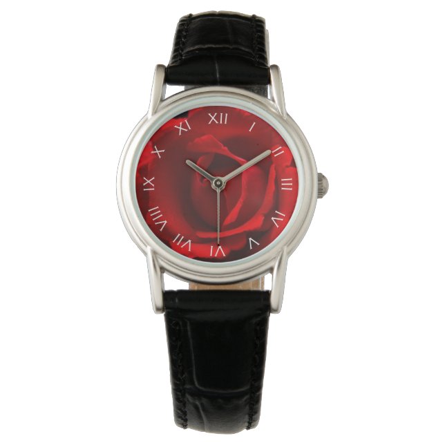 Red Rose White Roman Numbers wacna Watch (Front)