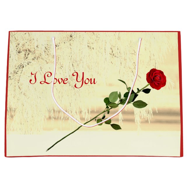 Red Rose Winter Frost I love You design Large Gift Bag (Front)