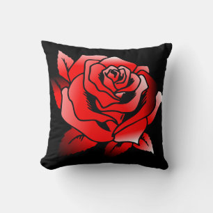 Red Rose With Black Contours Throw Pillow