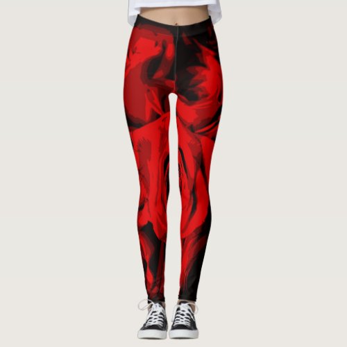 Red Rose with Black Print_all_over Leggings