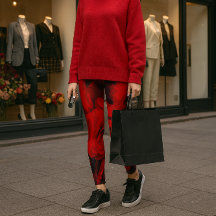 Red Rose with Black Print-all-over Leggings