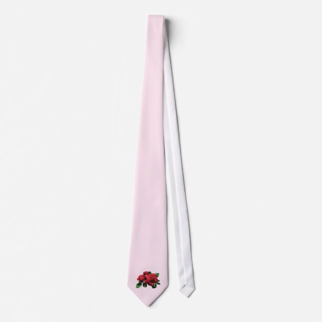 Red Rose with Buds and Leaves Neck Tie (Front)