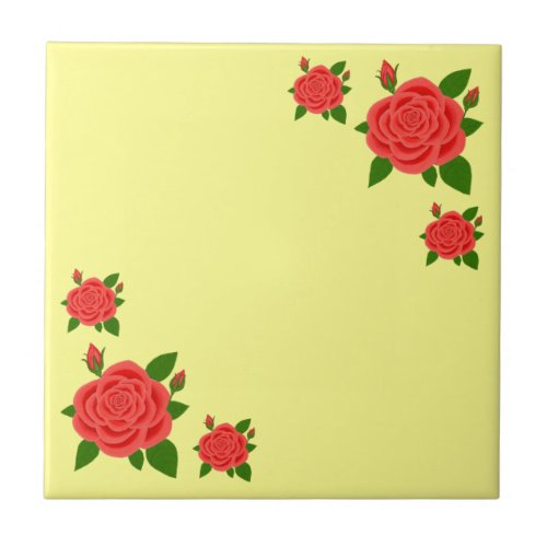 Red Rose With Buds Ceramic Tile
