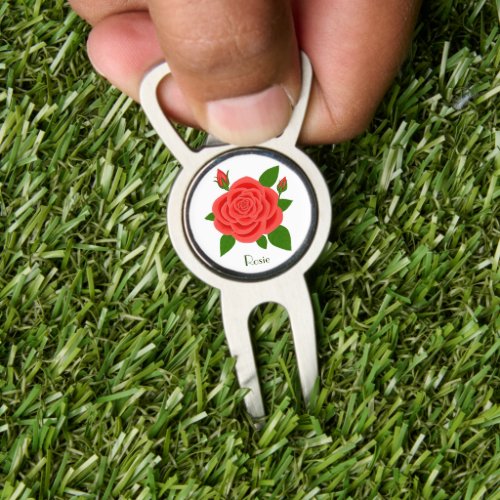 Red Rose With Buds Divot Tool