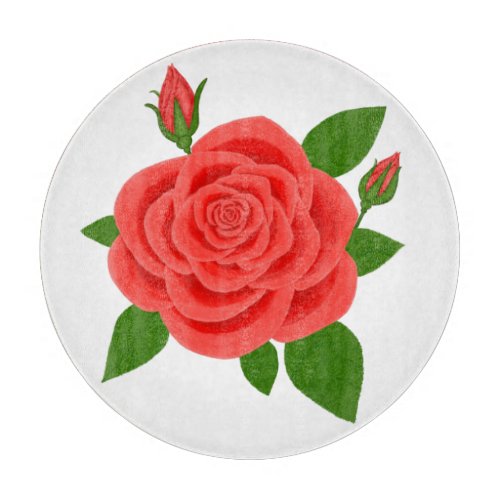 Red Rose With Buds Round Cutting Board