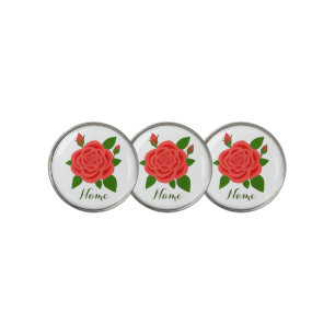Red Rose With Buds & Text Golf Ball Markers