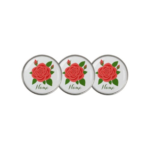Red Rose With Buds  Text Golf Ball Markers