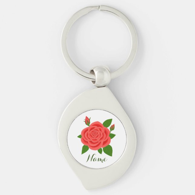Red Rose With Buds & Text Keychain (Front)